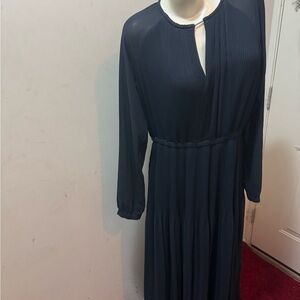 Elegant Navy Blue Pleated Dress